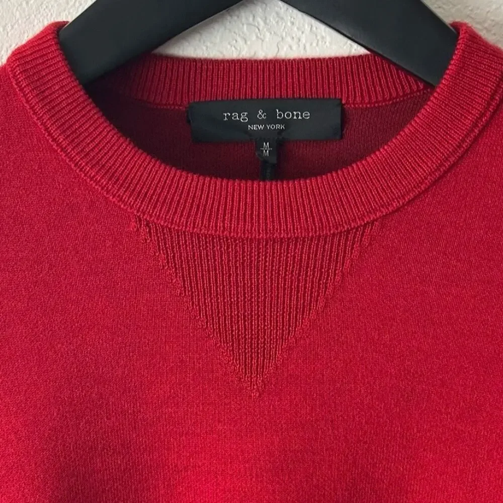 rag & bone York Poppy Red Knit Sweater size M Wool Blend Crewneck Pullover